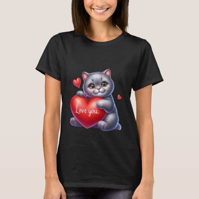 Camiseta Valentine's Day Cute Cat Hearts Balloons Art ✨🐱🎈 (Frente)