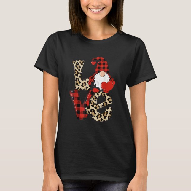 Camiseta Valentines Day Cute Love Heart Gnome Leopard Cheet (Frente)