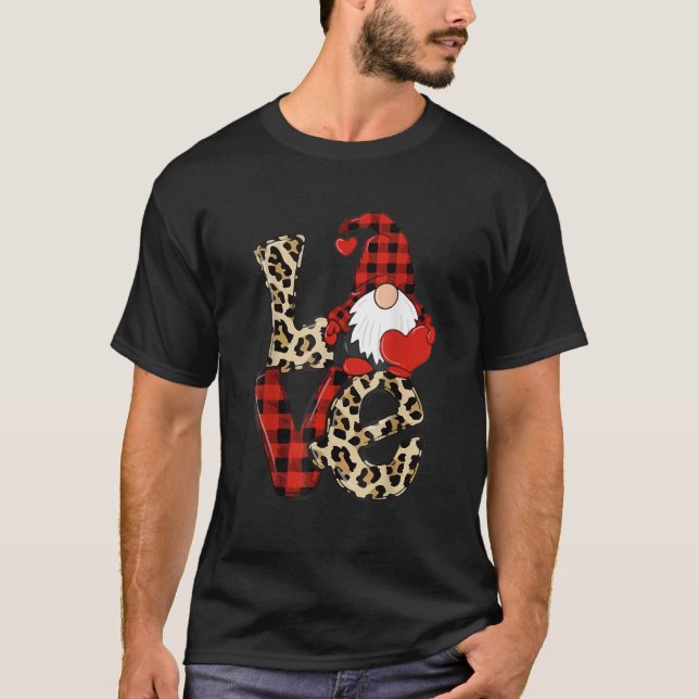 Camiseta Valentines Day Cute Love Heart Gnome Leopard Cheet (Frente)