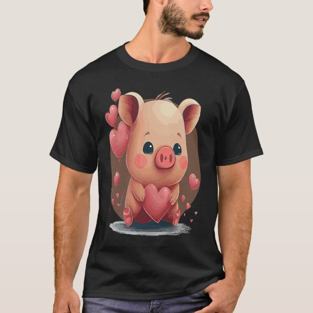 Camiseta Valentines Day Cute Pig Farmer Pet Pig Animal (Frente)
