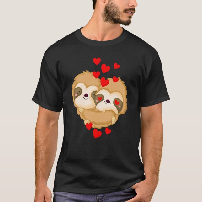 Camiseta Valentines Day Cute Sloth  Boyfriend Girlfriend (Frente)