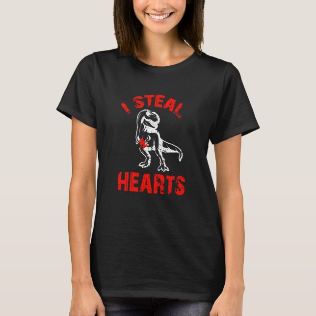 Camiseta Valentines Day Dinosaur I Steal Hearts Boys Men Lo (Frente)