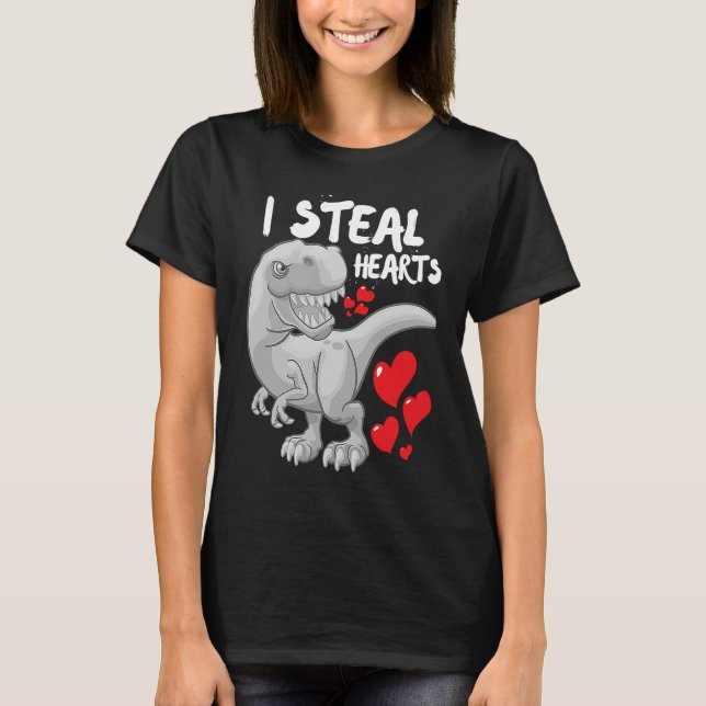 Camiseta Valentines Day Dinosaur I Steal Hearts Boys Men Lo (Frente)