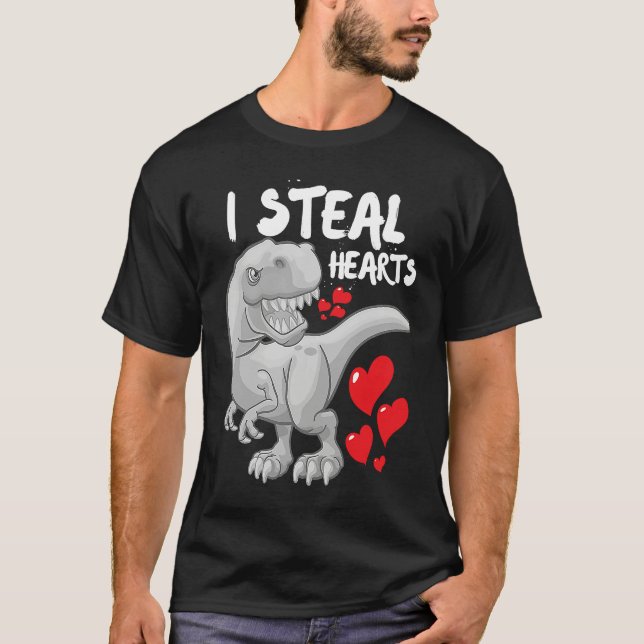 Camiseta Valentines Day Dinosaur I Steal Hearts Boys Men Lo (Frente)