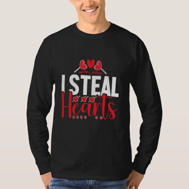 Camiseta Valentines Day Dinosaur I Steal Hearts Boys Men Lo (Frente)
