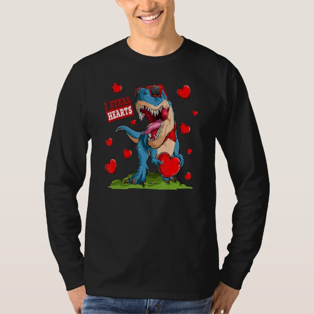 Camiseta Valentines Day Dinosaur I Steal Hearts Boys Men Lo (Frente)