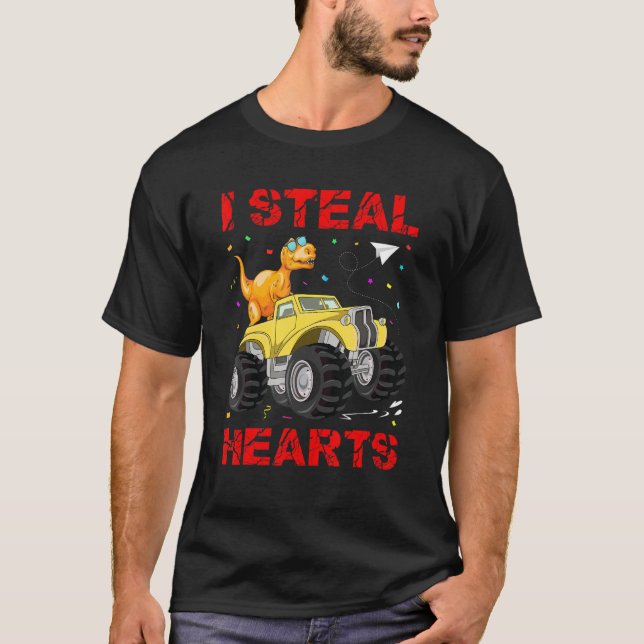 Camiseta Valentines Day Dinosaur I Steal Hearts Cute Valent (Frente)