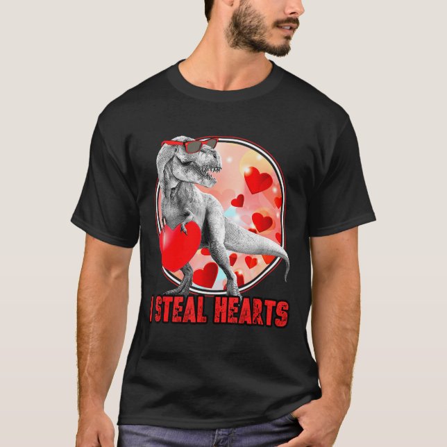 Camiseta Valentines Day Dinosaur T Rex I Steal Hearts Funny (Frente)