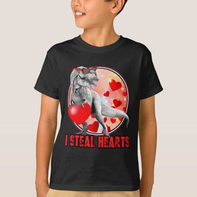 Camiseta Valentines Day Dinosaur T Rex I Steal Hearts Funny (Frente)