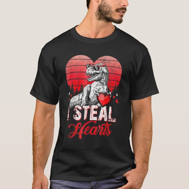 Camiseta Valentines Day Dinosaur T rex Lover I Steal Hearts (Frente)