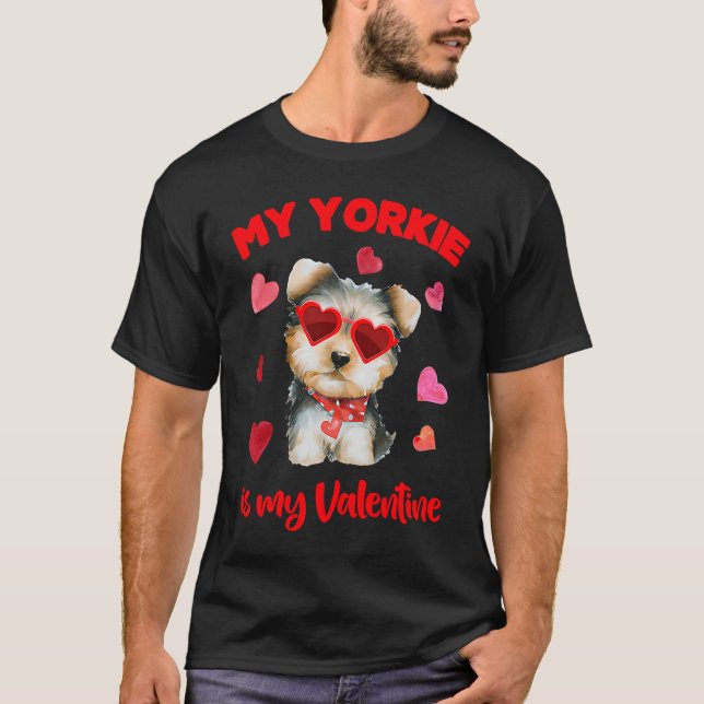Camiseta Valentines Day Dog  Heart My Yorki Is My Valentine (Frente)