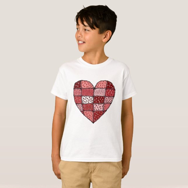 Camiseta Valentine's Day Doodle Art Patchwork Heart Kids (Frente Completa)