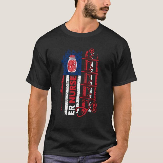 Camiseta Valentines Day ER Nurse Stethoscope American Flag  (Frente)