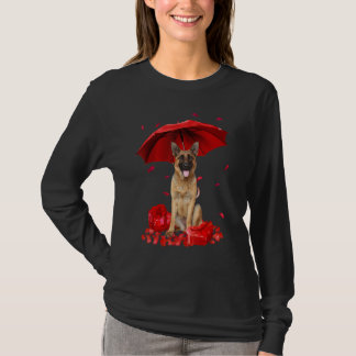 Camiseta Valentines Day German Shepherd Umbrella Heart Pupp