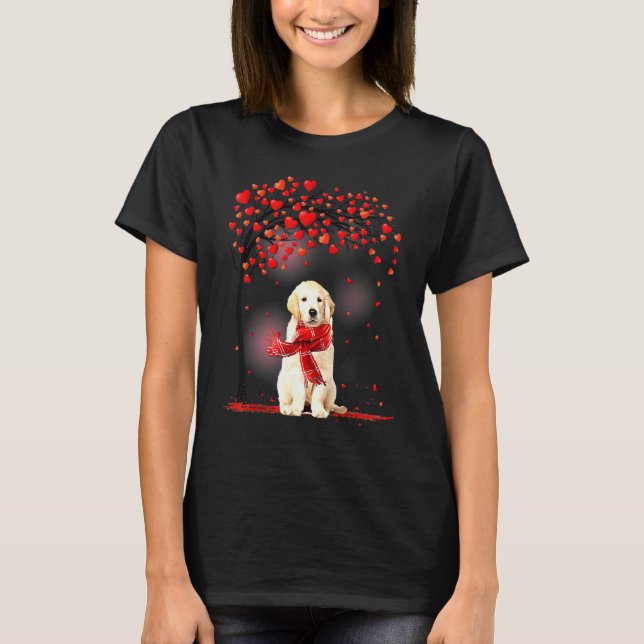 Camiseta Valentines Day Golden Retriever Tree Heart Puppy D (Frente)