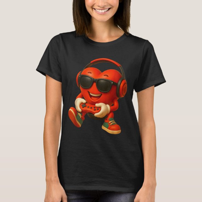 Camiseta Valentines Day Heart Gamer Video Gaming Boys Men K (Frente)