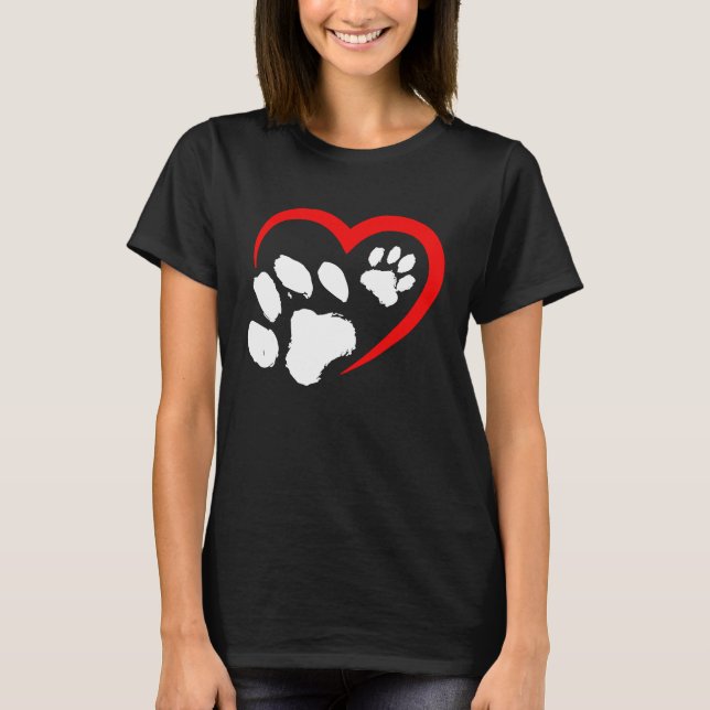 Camiseta Valentines Day Heart Paws Funny Cat Dog Lover Adul (Frente)