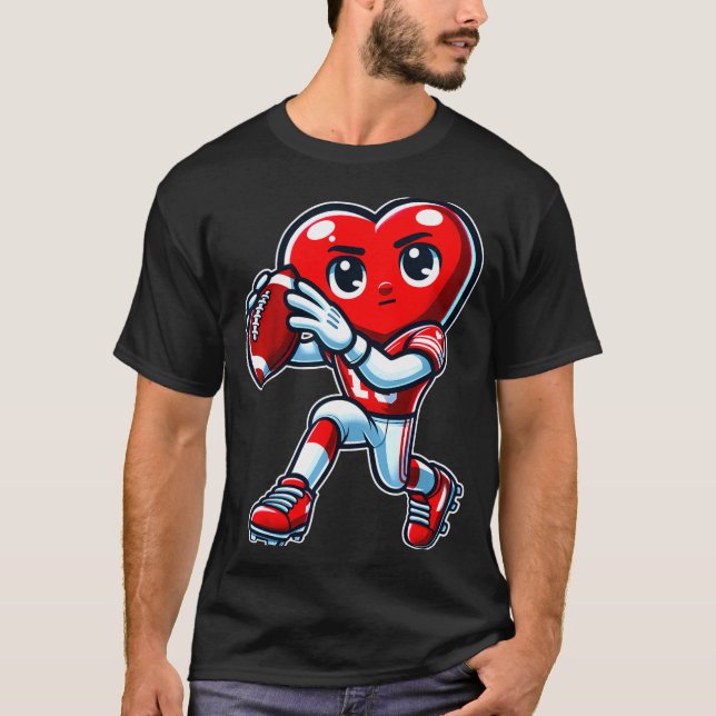 Camiseta Valentines Day Heart Quarterback Football Srts  (Frente)