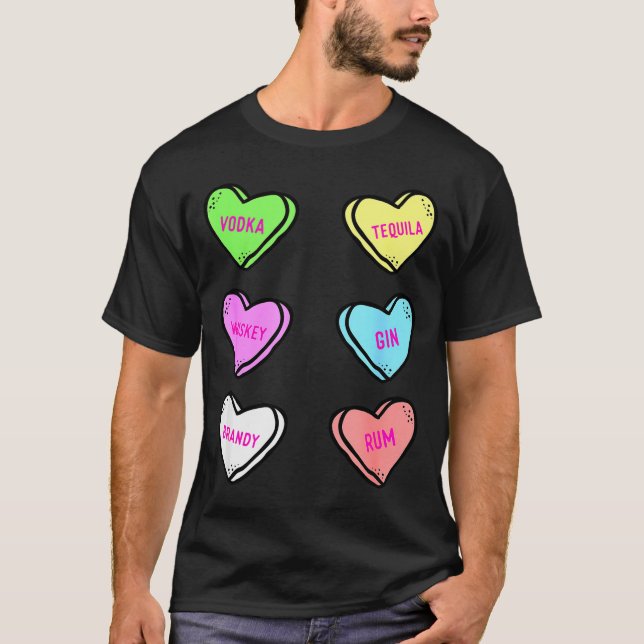 Camiseta Valentines Day Hearts Drinking Liquor Lovers Anti  (Frente)