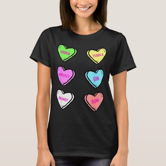 Camiseta Valentines Day Hearts Drinking Liquor Lovers Anti  (Frente)
