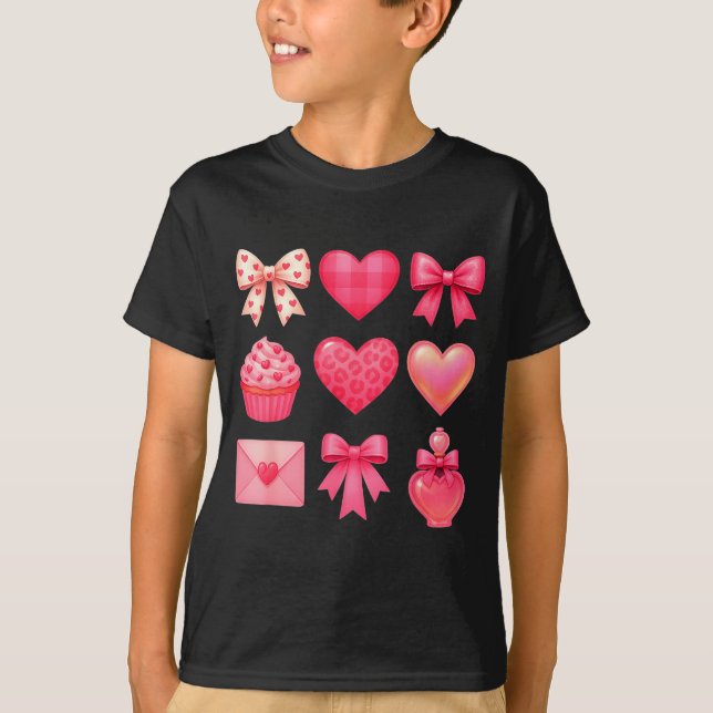 Camiseta Valentines Day Hearts Leopard Coquette Bow Party W (Frente)