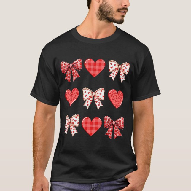 Camiseta Valentines Day Hearts Leopard Coquette Bow Women G (Frente)