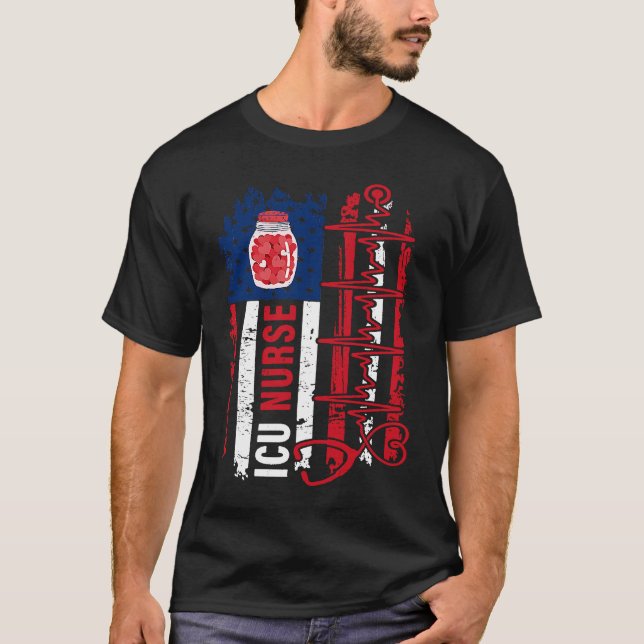 Camiseta Valentines Day ICU Nurse Stethoscope American Flag (Frente)