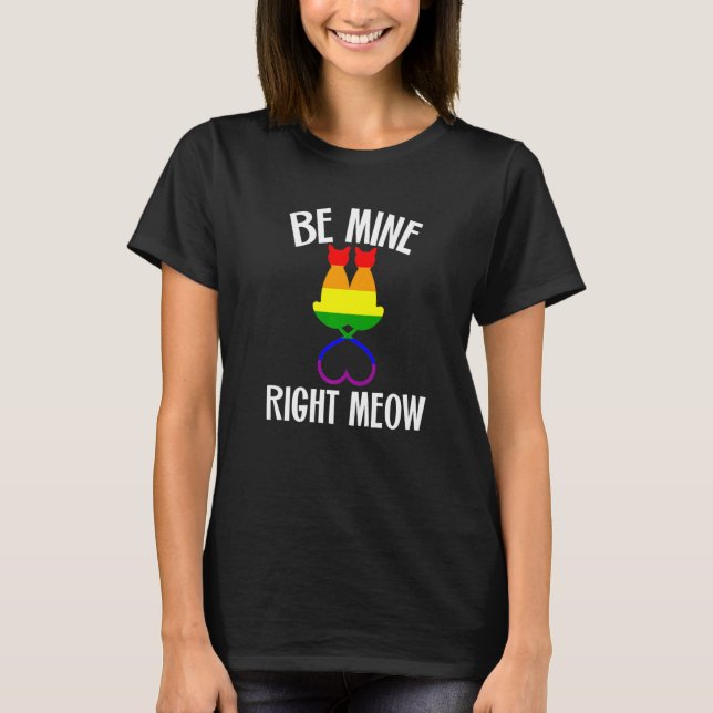 Camiseta Valentine's Day Lesbian Pride Cat Be Mine Right Me (Frente)