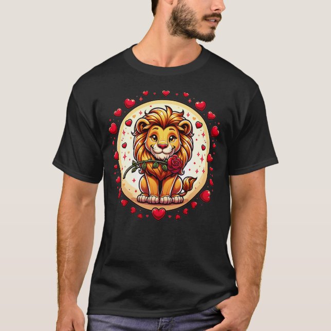 Camiseta Valentines Day Lion Heart For Men, Women And Kids  (Frente)