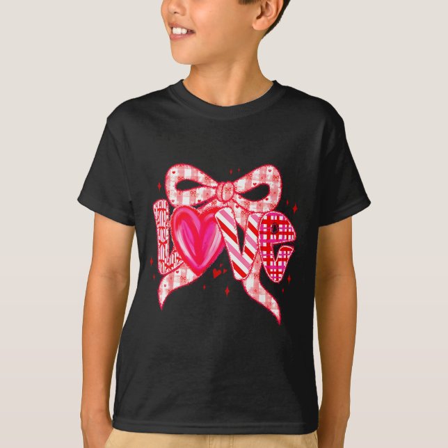 Camiseta Valentines Day Love Funny Coquette Bow Checkered N (Frente)