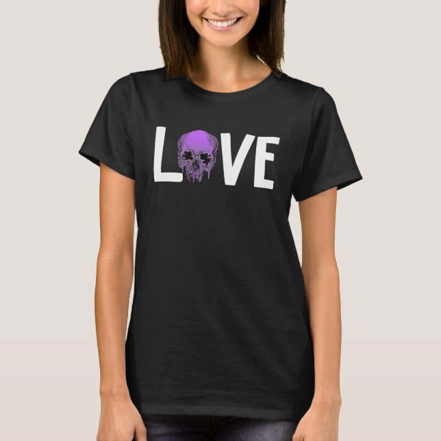 Camiseta Valentine's Day LOVE GOTH Purple Skull (Frente)