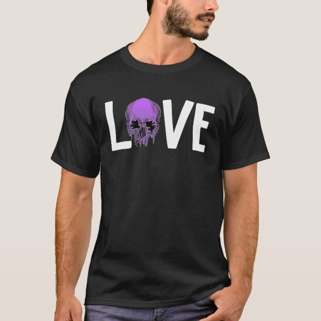 Camiseta Valentine's Day LOVE GOTH Purple Skull (Frente)