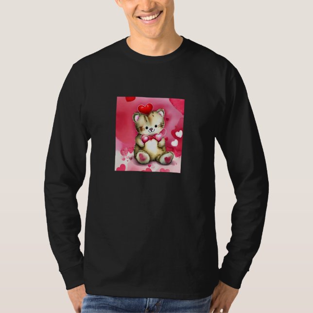 Camiseta Valentine's Day Love Heart Cat Teddy Girlfriend Fi (Frente)