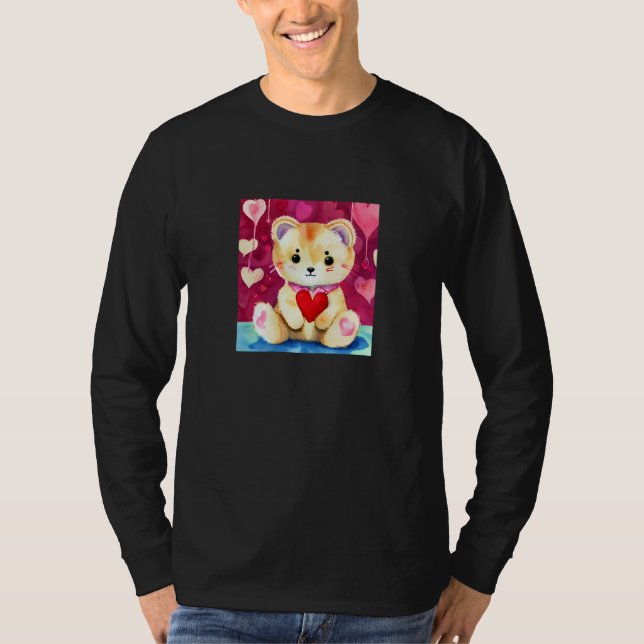 Camiseta Valentine's Day Love Heart Cat Teddy Girlfriend Fi (Frente)