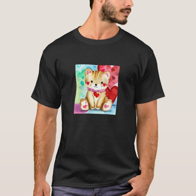 Camiseta Valentine's Day Love Heart Cat Teddy Girlfriend Fi (Frente)