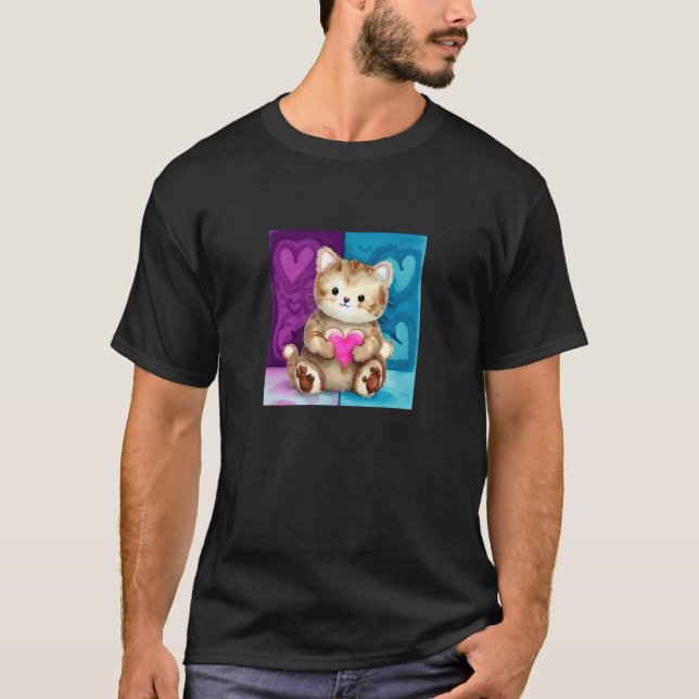 Camiseta Valentine's Day Love Heart Cat Teddy Girlfriend Fi (Frente)
