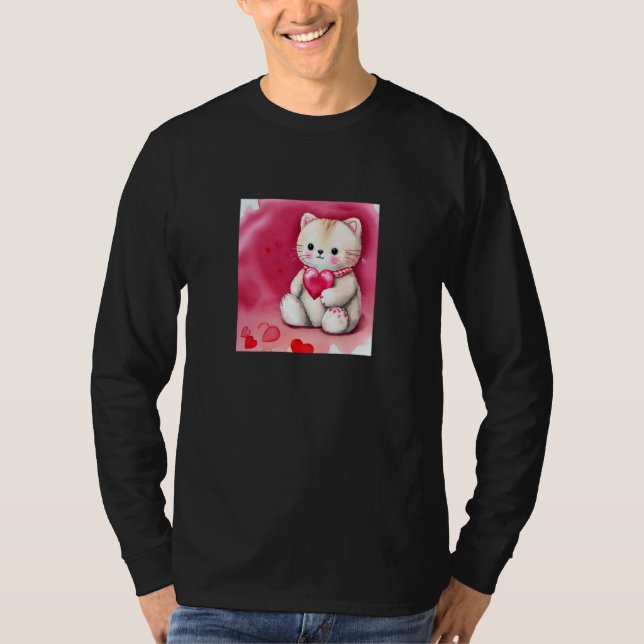 Camiseta Valentine's Day Love Heart Cat Teddy Girlfriend Fi (Frente)