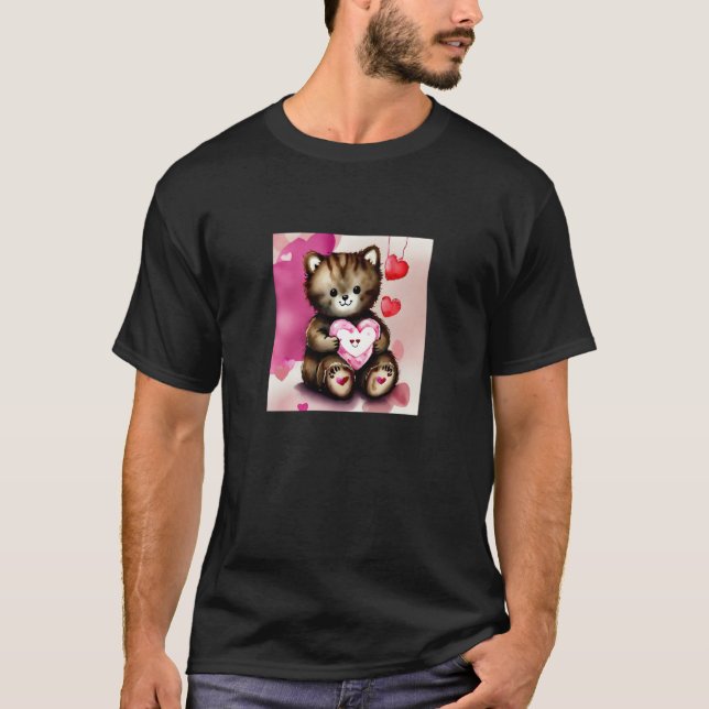 Camiseta Valentine's Day Love Heart Cat Teddy Girlfriend Fi (Frente)