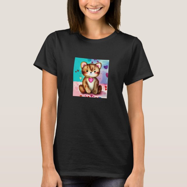 Camiseta Valentine's Day Love Heart Cat Teddy Girlfriend Fi (Frente)