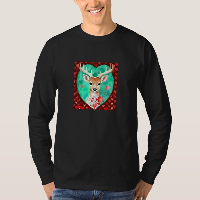 Camiseta Valentine's Day Love Heart Cute Deer Girlfriend Fi (Frente)