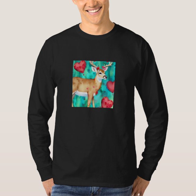 Camiseta Valentine's Day Love Heart Cute Deer Girlfriend Fi (Frente)