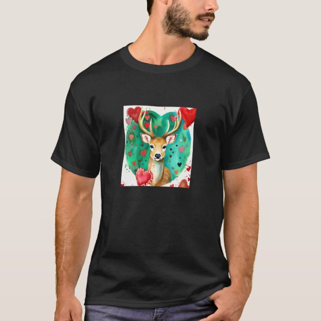 Camiseta Valentine's Day Love Heart Cute Deer Girlfriend Fi (Frente)