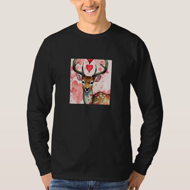 Camiseta Valentine's Day Love Heart Cute Deer Girlfriend Fi (Frente)