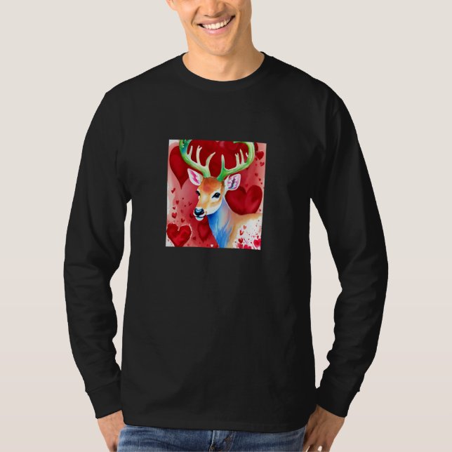 Camiseta Valentine's Day Love Heart Cute Deer Girlfriend Fi (Frente)