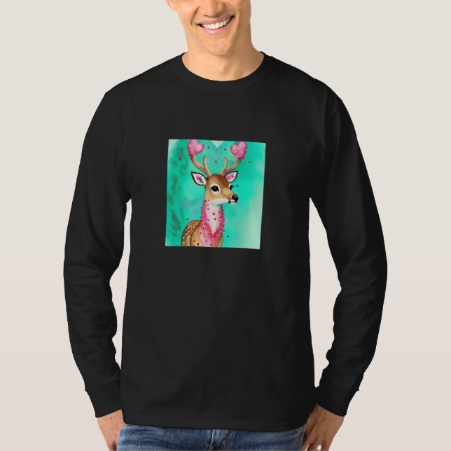 Camiseta Valentine's Day Love Heart Cute Deer Girlfriend Fi (Frente)