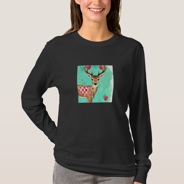 Camiseta Valentine's Day Love Heart Cute Deer Girlfriend Fi (Frente)