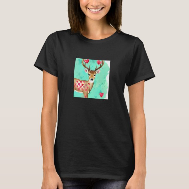 Camiseta Valentine's Day Love Heart Cute Deer Girlfriend Fi (Frente)
