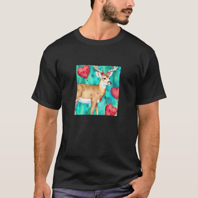 Camiseta Valentine's Day Love Heart Cute Deer Girlfriend Fi (Frente)