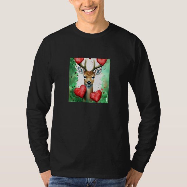 Camiseta Valentine's Day Love Heart Cute Deer Girlfriend Fi (Frente)