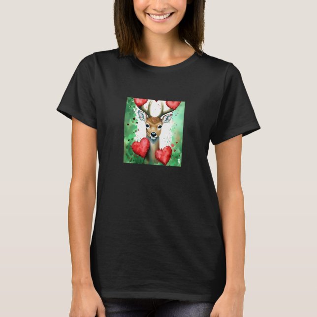 Camiseta Valentine's Day Love Heart Cute Deer Girlfriend Fi (Frente)